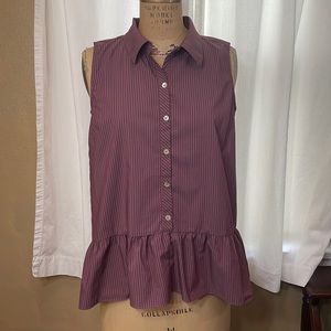 Logo by Lori Goldstein, sleeveless, button front, ruffle hem blouse